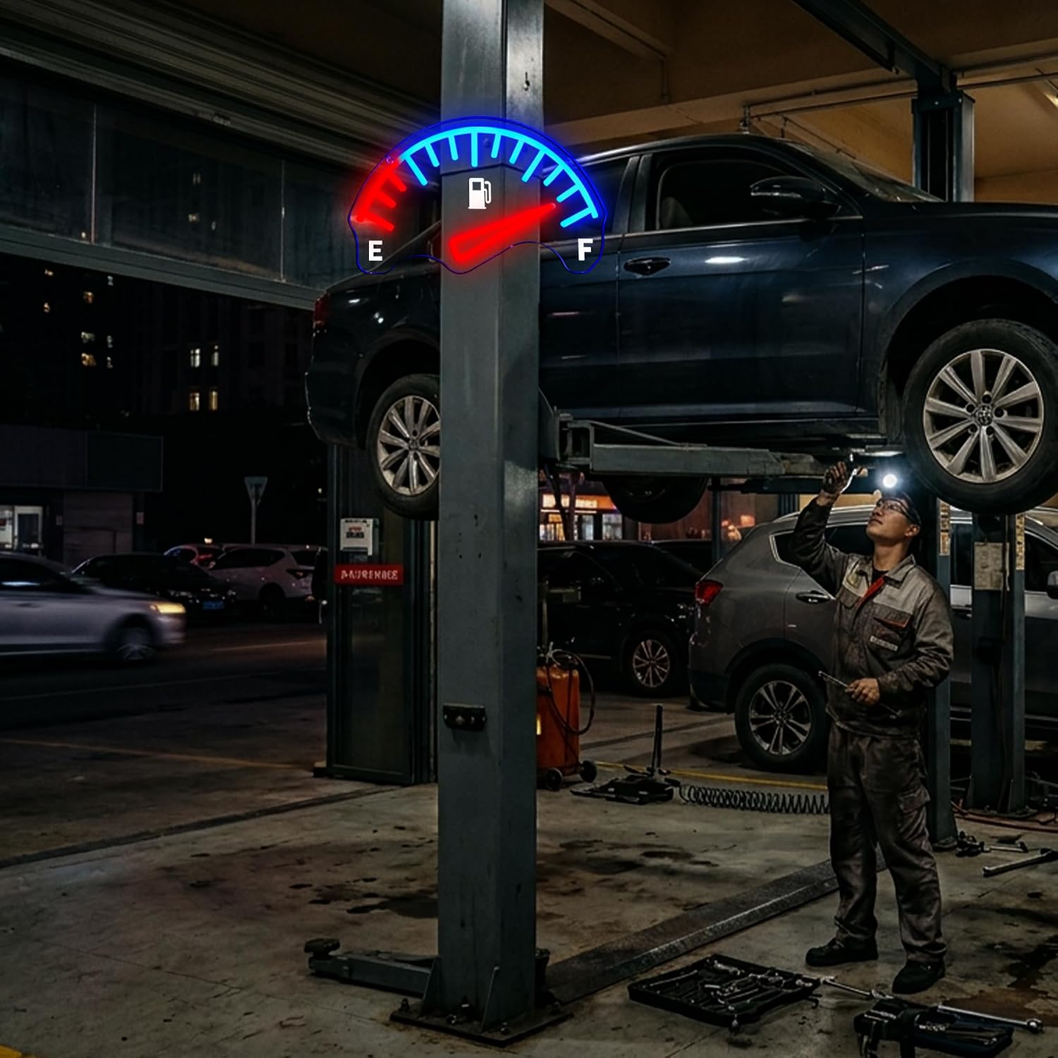 Car Fuel Gauge Meter LED Neon  - Auto Repair Shop Signs ulasan dan harga