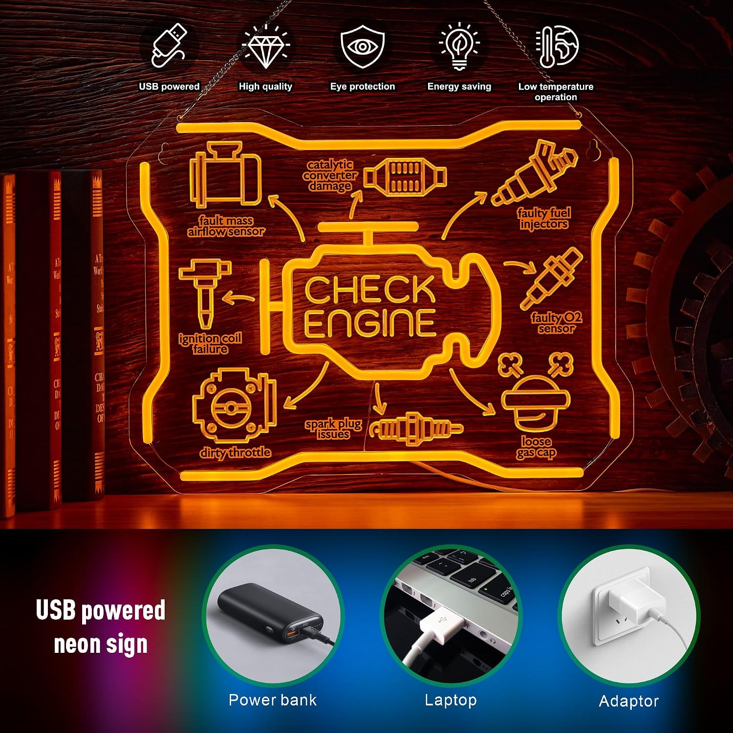 Check Engine Neon Sign USB LED - Auto Repair Shop Signs ulasan dan harga