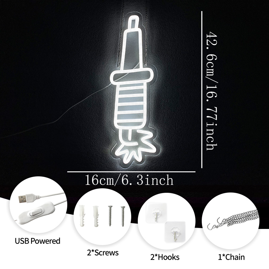 Spark Plug Neon Sign, White Le - Auto Repair Shop Signs ulasan dan harga